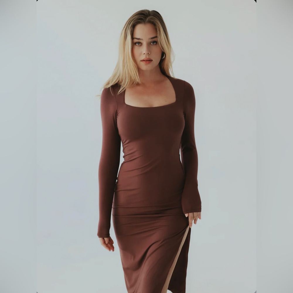 Klassy Network Brown Square Neck Midi Brami Dress Size XL